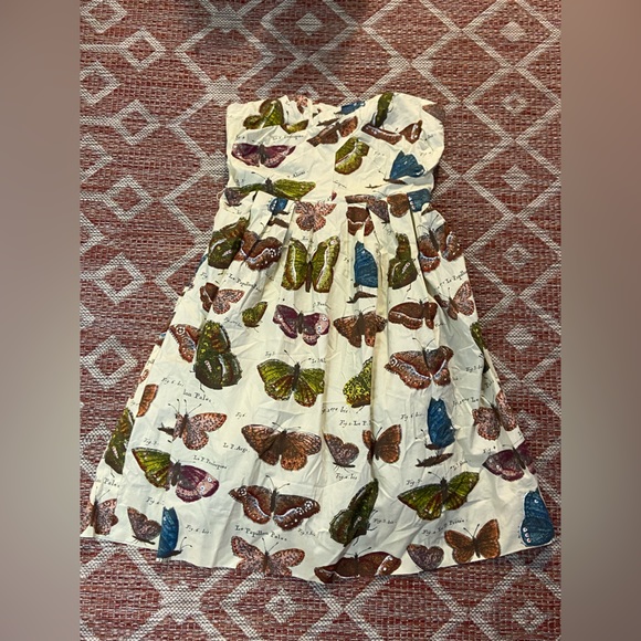 Anthropologie Dresses & Skirts - Anthropologie Maeve LEPIDOPTERA Beige Butterfly Dress with Pockets and Sash S 12